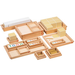 MATERIALE DEL SISTEMA DECIMALE, COMPLETO CON QUADRATI E CUBI IN LEGNO