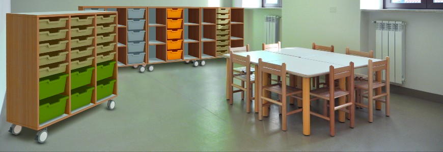 Furniture with drawers and plastic containers